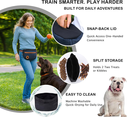 Dog Treat Pouch Bag for Training – Removable Liners, Large Opening Capacity Treat Bag with Clicker, Obedience Cards, Waist Strap Clip Treat Fanny Pack for Dog Training and Walking