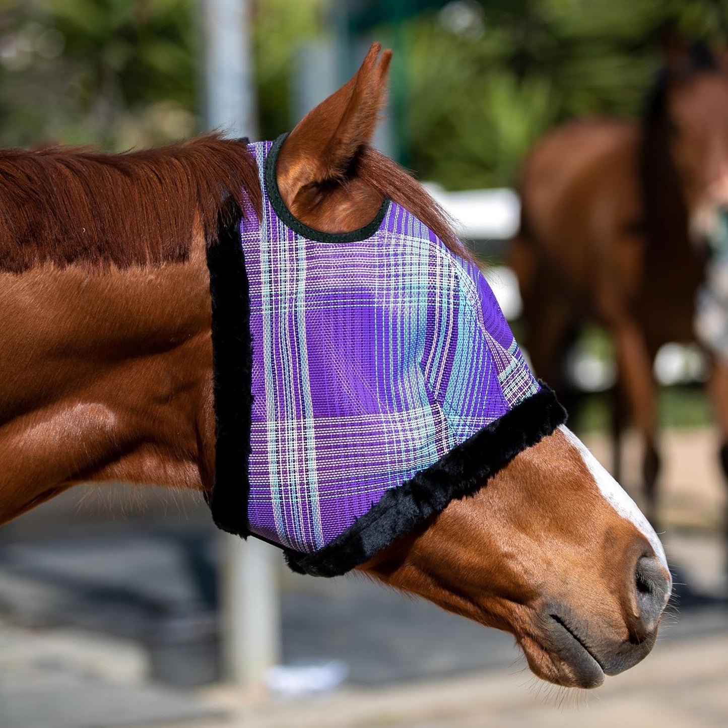 Kensington UV Fly Mask with Fleece Trim - Protective Mask with Dual Ear Opening & Forelock Freedom - Large, Lavender Mint