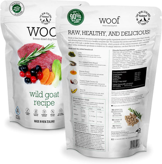 WOOF Freeze Dried Dog Food - Wild Goat Recipe, High Protein Dog Treats, Natural Dog Food Topper or Snacks,2.2 lb