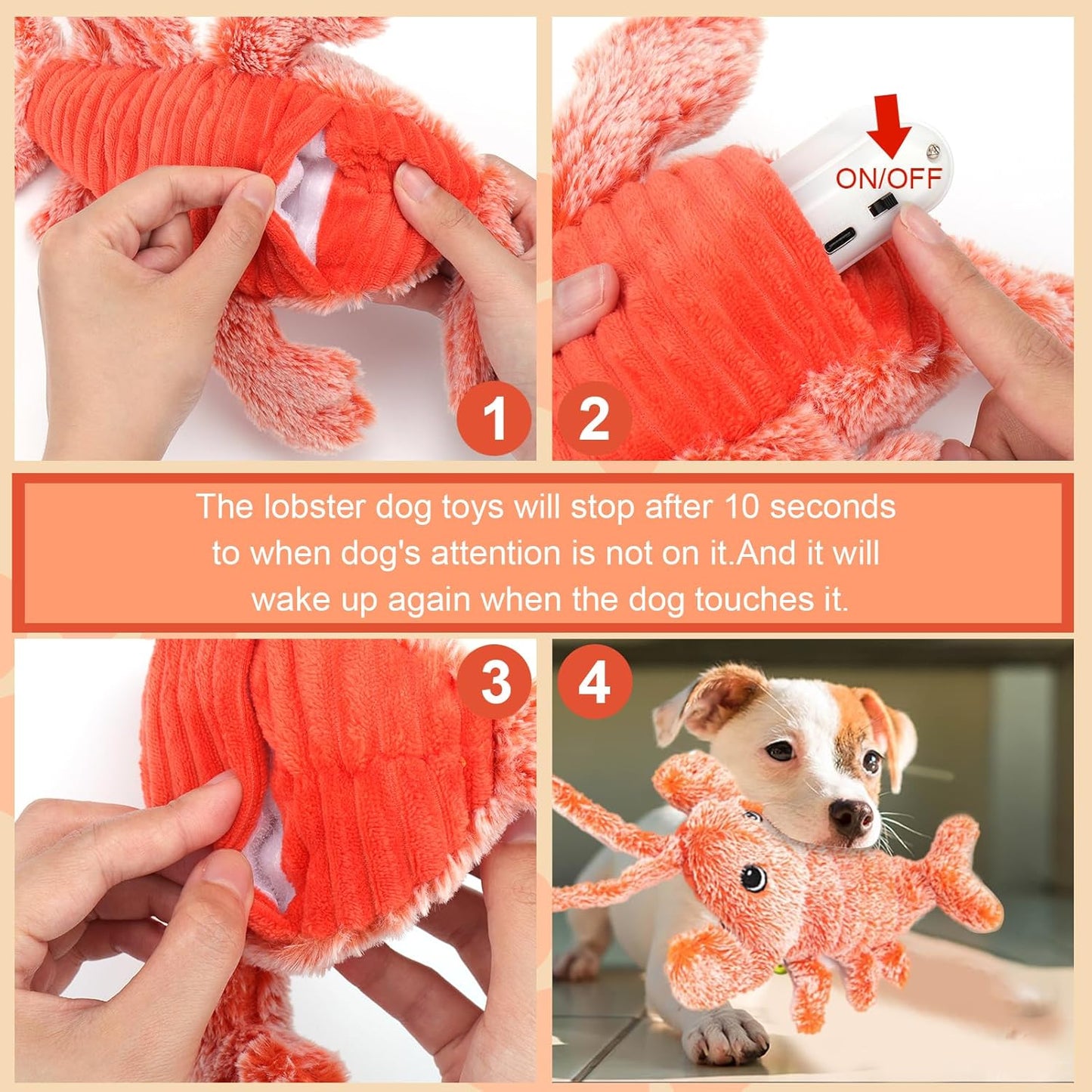 BABORUI Dog Toys, Interactive Dog Toys to Keep Them Busy, Wiggly Lobster Dog Toy for Boredom, Rechargeable Moving Dog Chew Toys for Small/Medium/Large Dogs/Puppy Toys