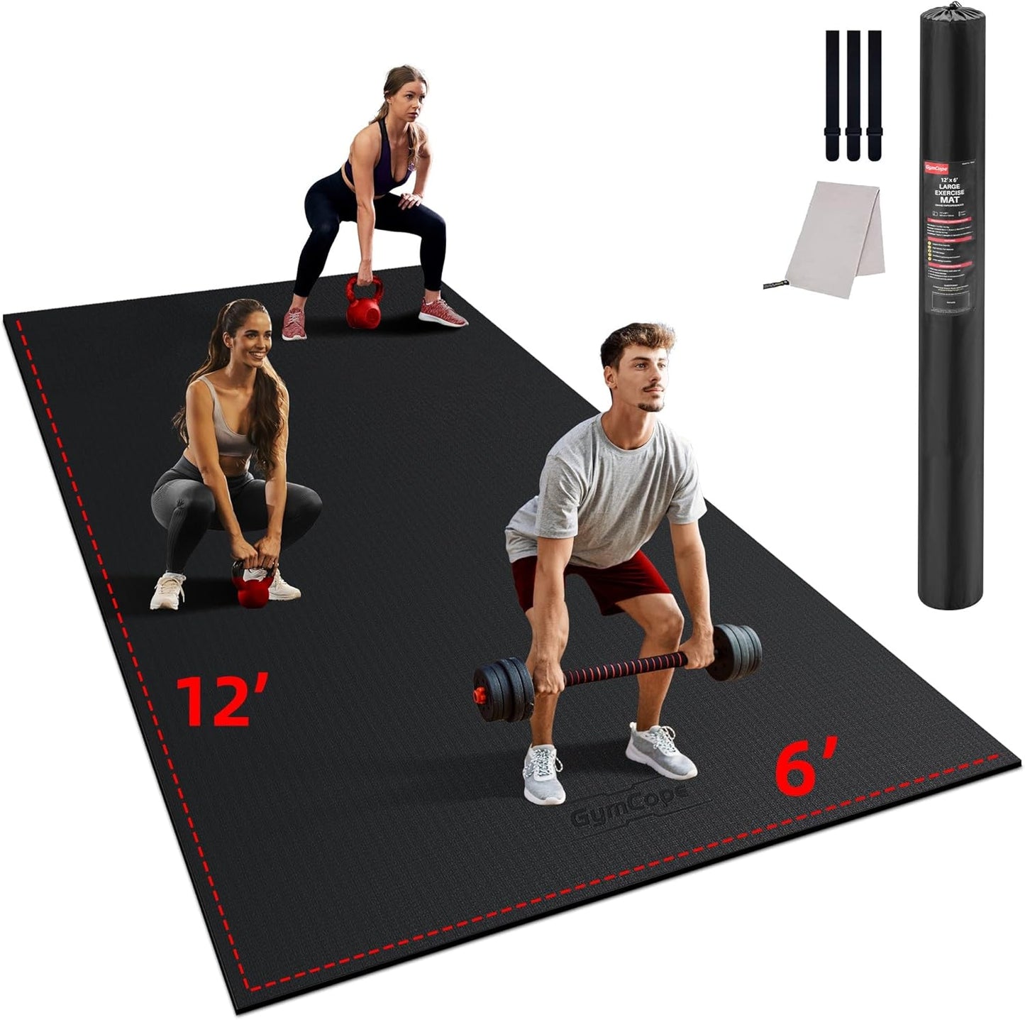 Large Exercise Mat for Home Workout,12‘x6’/10'x6'/9'x6'/8'x6'/7'x5'/6'x4' (7mm) Extra Thick Workout Mat, High-Density Gym Mat for Cardio, Jump Rope, MMA, Weights (Shoe-Friendly)