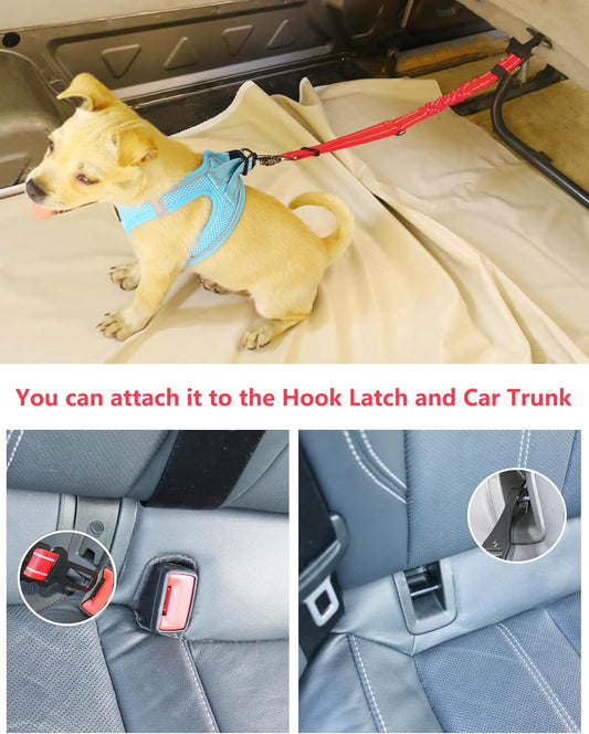 AUBELL Dog Seat Belt for Car,Updated 3-in-1 Adjustable Reflective Bungee Heavy Duty Dog Car Harness Tether with Clip Hook Latch & Buckle,Swivel Zinc Alloy Carabiner,Red