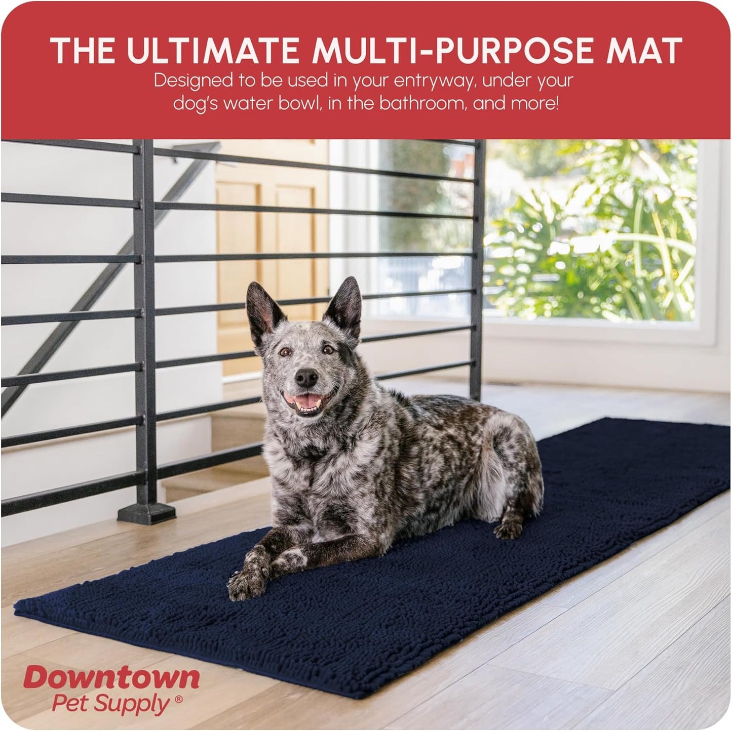 My Doggy Place Microfiber Dog Mat for Muddy Paws, 8' x 2' Navy Blue - Non-Slip, Absorbent and Quick-Drying Dog Paw Cleaning Mat, Washer and Dryer Safe - Hallway Runner