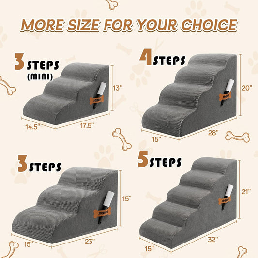 Romrol Dog Stairs Ramp for Beds Couches, Extra Wide Pet Steps with Durable Non-Slip Waterproof Fabric Cover, Dog Slope Stairs for Small Dogs and Cats or Pets Friendly, 3-Tiers, 13 Inch,Grey