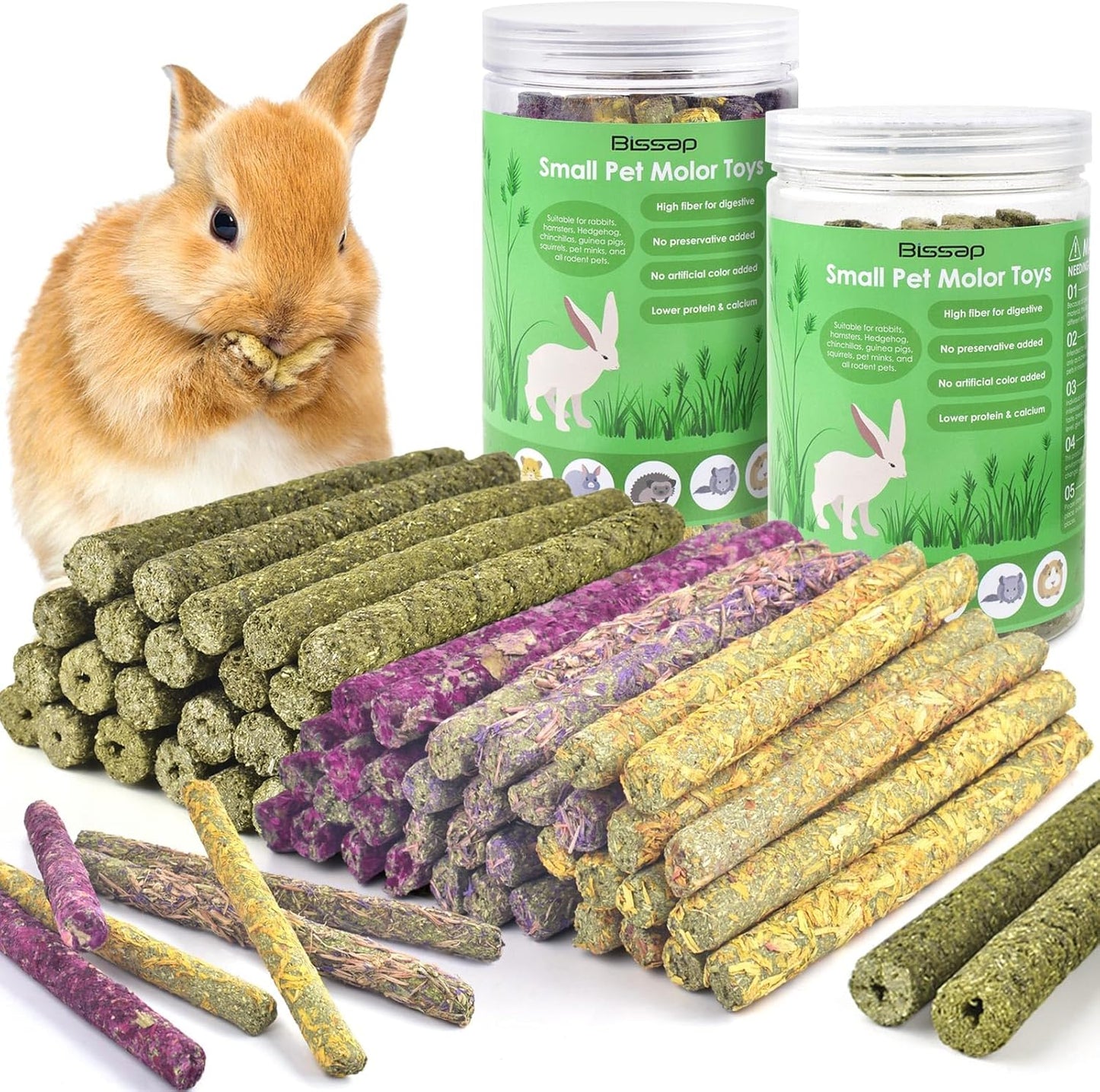 Bissap 76PCS Rabbit Chew Sticks, Mixed Natural Timothy Hay Flower Rose Dahlberg Daisy and Forget-me-not Chew Toys Treats for Bunny Chinchilla Guinea Pig Hamster and Other Small Pets Molar Snacks