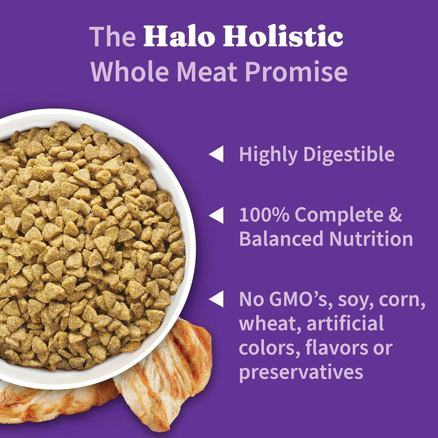 Halo Holistic Cage Free Chicken Cat Food, Healthy Grains Dry Cat Food, Complete Digestive Health, Kibble for Adult Cats, 10 lb Bag