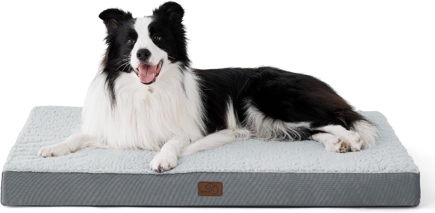 Bedsure Dog Beds Large Sized Dog - Orthopedic Flat Pet Beds with Removable Washable Cover, Egg Crate Foam Puppy Mat, Suitable for Pet Up to 65 lbs