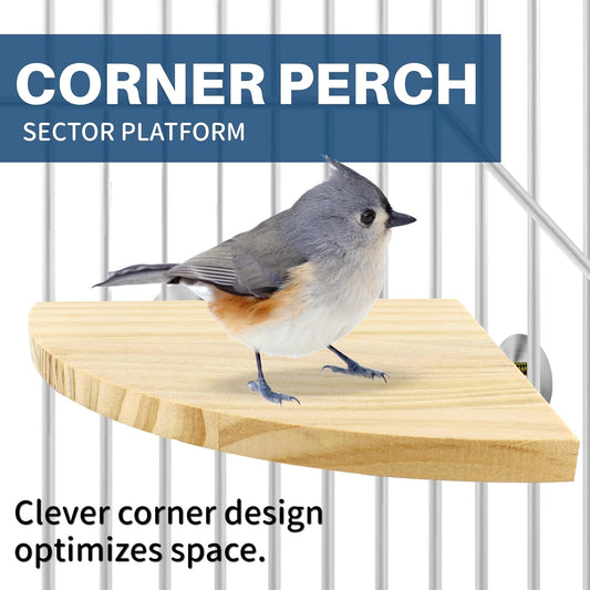 Bird Perch Corner Stand for Bird Cage Corner Platform Wood Bird Perches Corner Shelf Rest for Birds Parrots Cockatiels and Other Animal Pet Cages