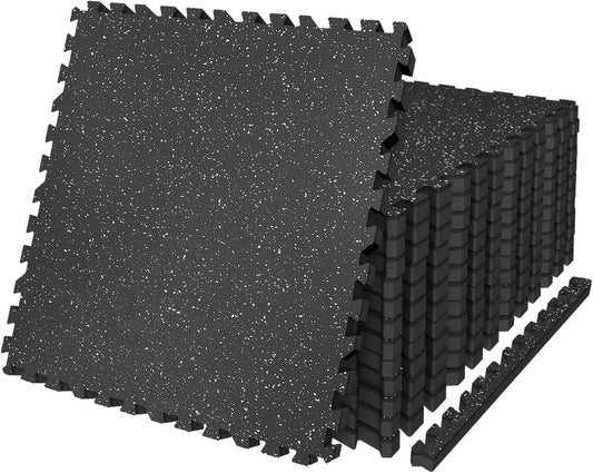 AIRHOP 0.79in Thick 24 Sq Ft Exercise Equipment Mats, 6 Tiles Upgraded Rubber Top with High Density EVA Foam, Large Interlocking Puzzle Gym Flooring for Home Gym, Heavy Weight Workout,Black & White