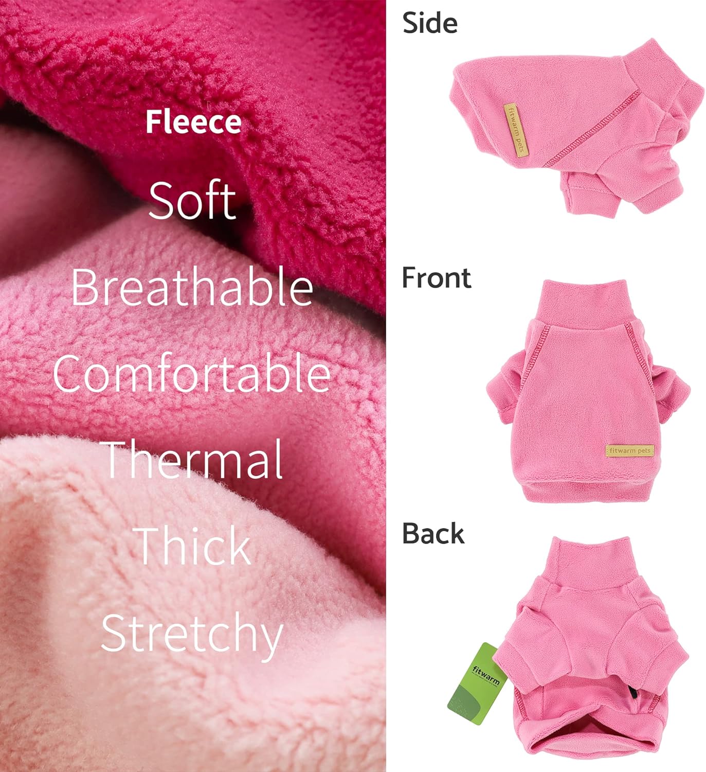 Fitwarm 3 Pack Classic Fleece Dog Sweater, Turtleneck Dog Sweatshirt, Dog Winter Clothes for Small Dogs Girl, Pet Pullover Jumper, Cat Apparel, Pink, Rose, Baby Pink, XL