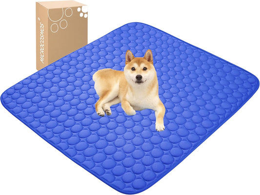 MICROCOSMOS Summer Cooling Mat & Sleeping Pad- Water Absorption Top, Materials Safe, Easy Carry, EZ Clean. Keep Cooling for Pets, Kids and Adults.(Dark Blue, 48" x48")