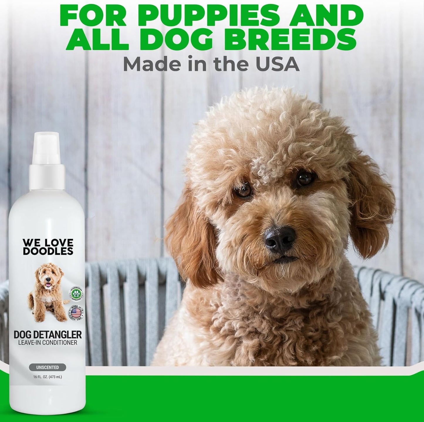 We Love Doodles Dog Detangler Spray - Leave-in Conditioner for Dogs - Dog Detangling Spray - Dematting Spray for Dogs - Tangle Remover - Made in The USA (Hypoallergenic Unscented)