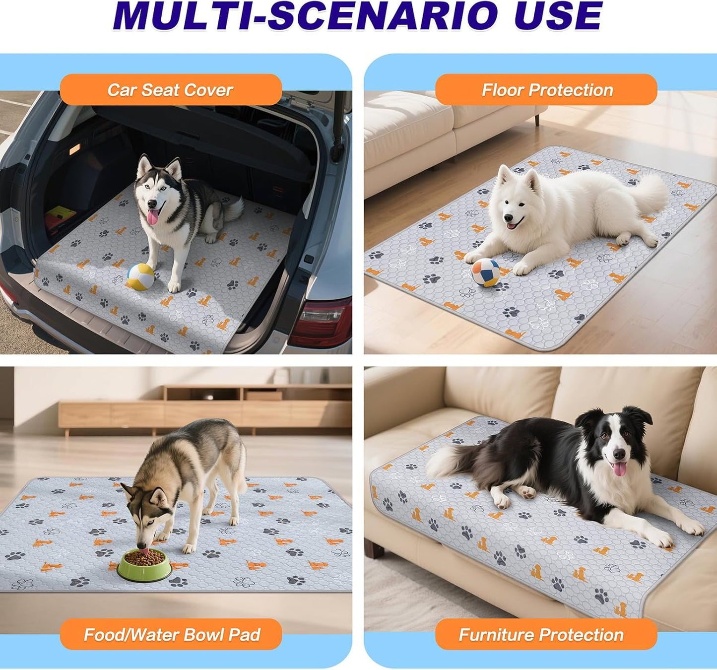 Washable Pee Pads for Dogs, 2 Pack Absorbent Reusable Training Dog Pads Pet Puppy Pads, Non-Slip Potty Pads for Whelping, Playpen, Crate, Bed, Orange, 24"x36"