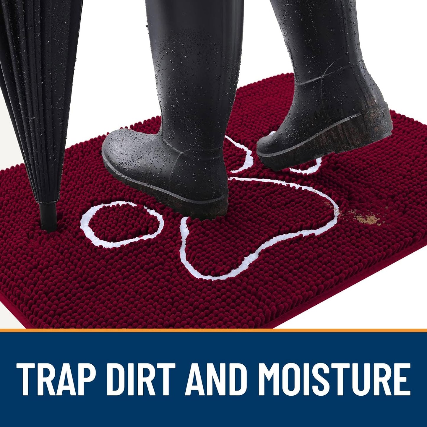 OLANLY Door Mat for Muddy Dog Paws 59x35, Ultra Absorbent Chenille Mud Doormat with Paw Print Design, Non-Slip Washable Doormat for Indoor Entryway, Quick-Dry Pet Bed Mats for Dirty Dogs, Burgundy