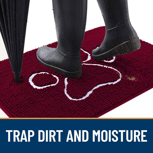 OLANLY Door Mat for Muddy Dog Paws 30x20, Ultra Absorbent Chenille Mud Doormat with Paw Print Design, Non-Slip Washable Doormat for Indoor Entryway, Quick-Dry Pet Bed Mats for Dirty Dogs, Burgundy