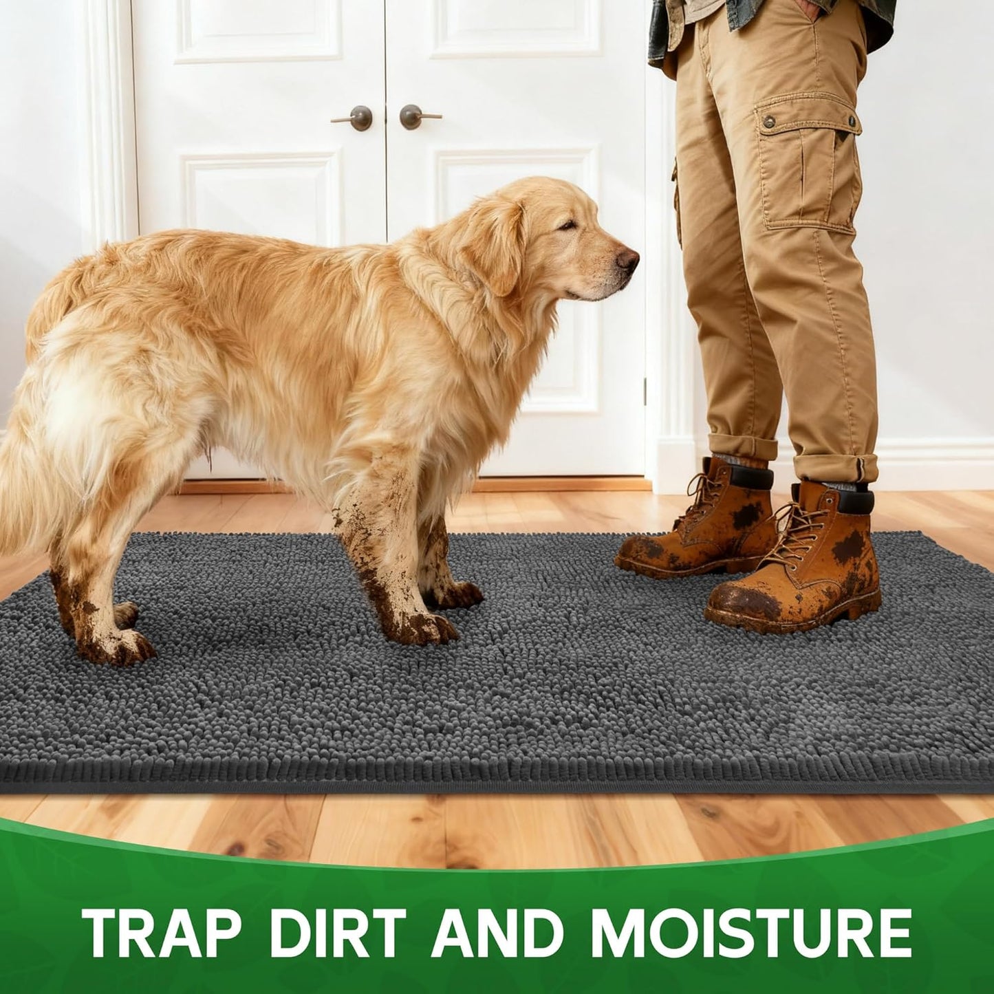 Dog Door Mat Indoor Entrance, 60" x 30" Absorbent Quick-Drying Mud Rugs, Non-Slip Door Rugs for Entryway Indoor Washable, Soft Chenille Dog Mat for Muddy Paws