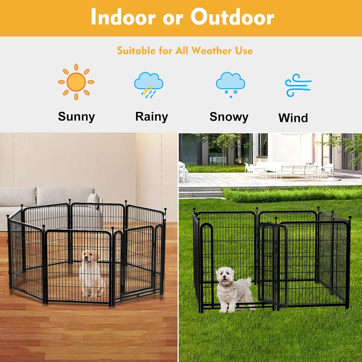 Tall Garden Fence, 32 in(H) Dog Fence Outdoor for Yard. 12 Panels Total 26.6 Ft(L) Puppy Playpen, Suitable for Indoor or Outdoor Use Play Pens for Puppys, Large Dog Pen, Fences for Garden