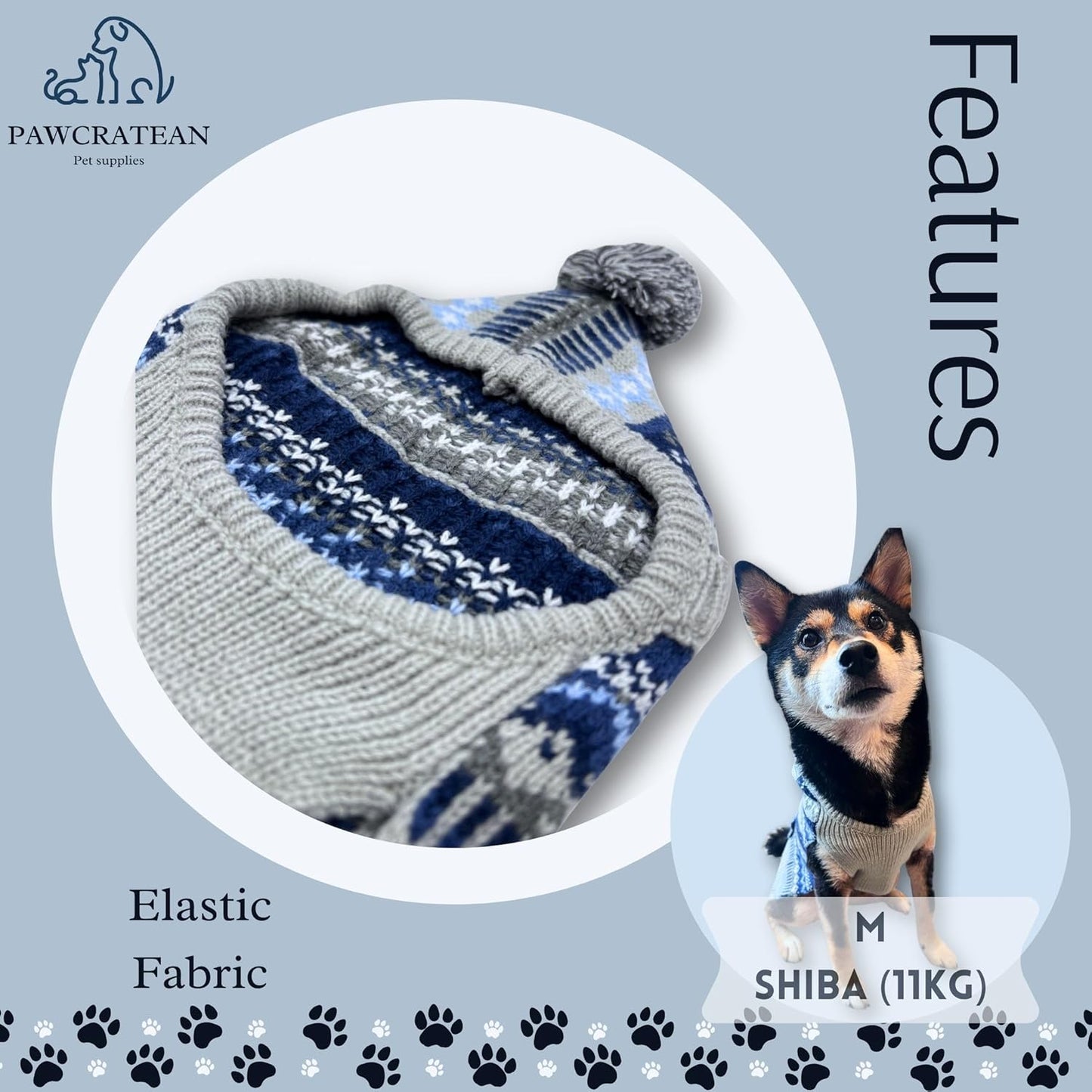 Cute Sweater for Dogs and Cats Soft Flannel Pet Outfit Warm and Cozy Animal Hoodie Small to Large Pet Clothes for Halloween Parties and Everyday Wear (Medium, Blue Patten with Hat)