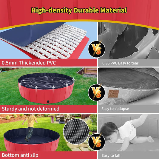 Foldable Dog Pool, 47" x 12" Kiddie Pool with Hard Plastic, Non-Slip Dog Bath Tub for Outdoor Backyard, Collapsible Dog Swimming Pool for Kids Dogs Pets (Red)