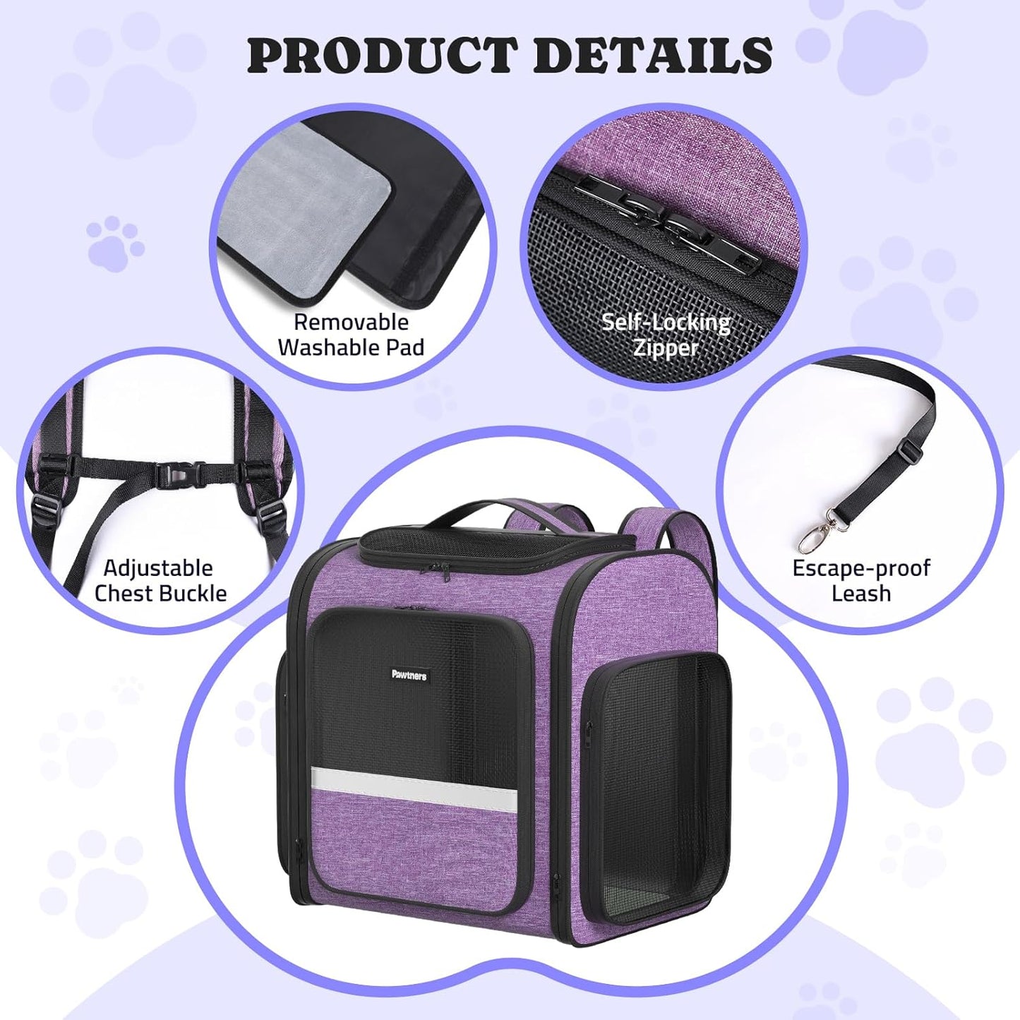 Pawtners Dog Carrier Backpacks Large Cat Backpack with Anti-Scratch Mesh, Foldable Designed Pet Backpack Carrier for Kitten Small Dogs & Large Cats Up to 18 Lbs, Dog Carrier for Travel Outdoor