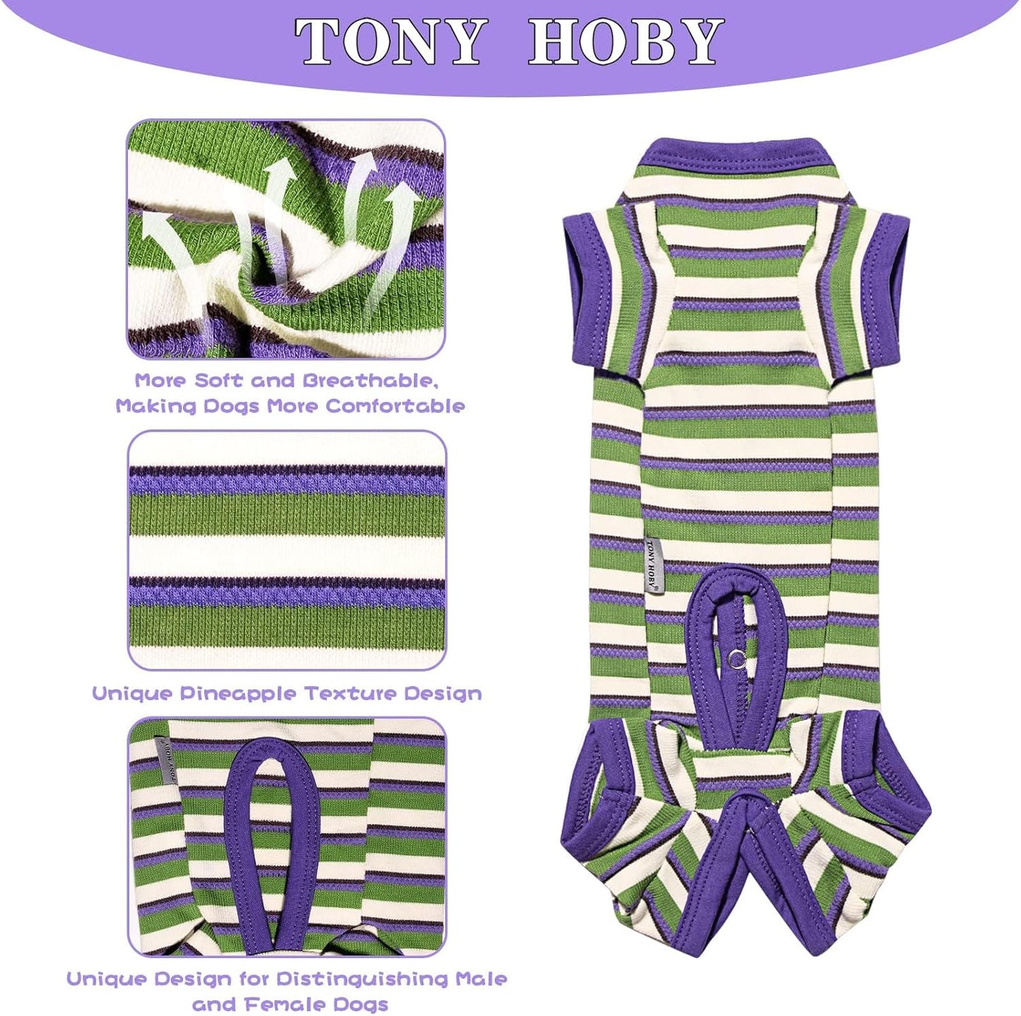 TONY HOBY Dog Pajamas, Knitted Dog Jumpsuit Shirt in Cold Weather, Dogs Surgical Recovery Suit for Small Medium Dogs (Purple&Green, Boy, M)