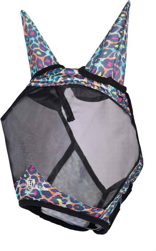 Harrison Howard Pro LumiVista Horse Half Face Fly Mask Large Eye Space with Ears UV Protection for Horse Iridescent Prints M