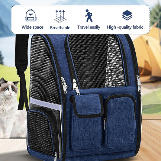 Pet Backpack, Airline Approved Dog Backpack, Cat Bag for Travel Hiking Bike Riding Walking Outdoor, Cat Backpack with Breathable Mesh(Blue)