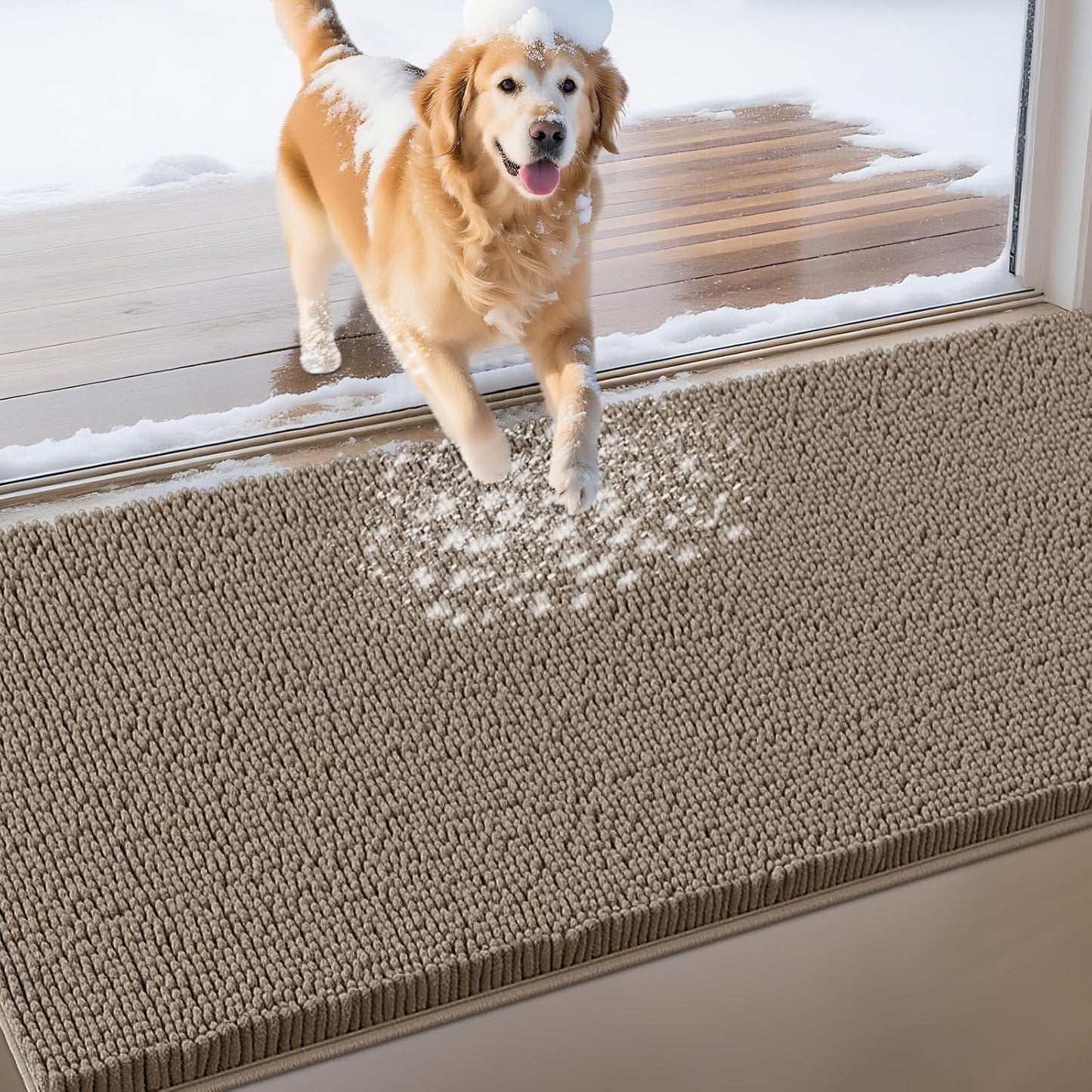 IM HOME Extra Large Dog Door Mats for Muddy Paws, Chenille Absorbent Dog Mats, Non Slip Heavy Mud Mat for Dogs, Soft Pet Mat for Entryway, Mud Paws, Inside Floor,71" x 25", Beige