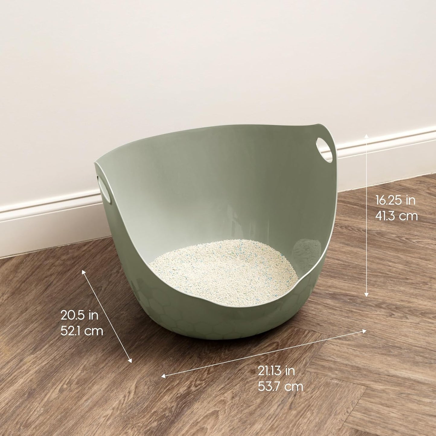 IRIS USA Cat Litter Box with High Walls and Handles, Made with Flexible Plastic, Sage Green