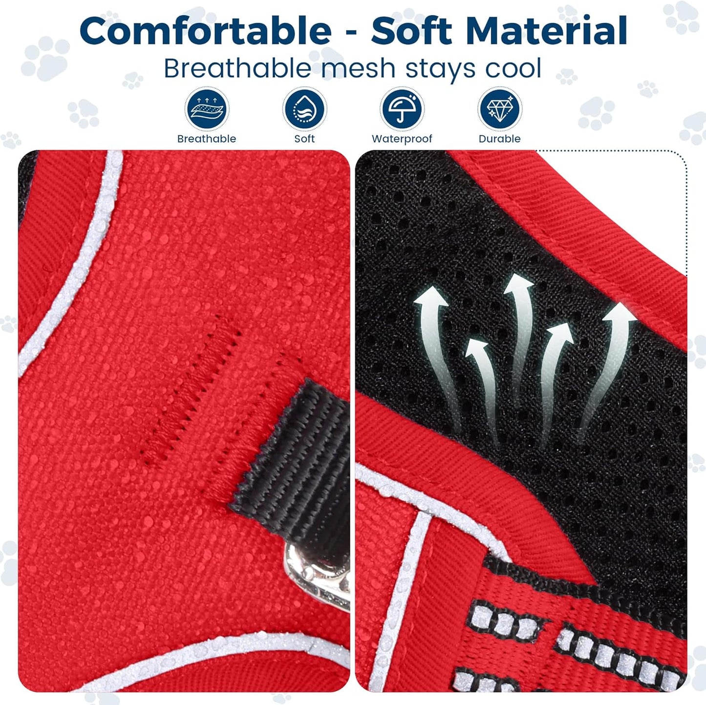 Funfox Dog Harness No Pull, Adjustable Pet Vest Harness, Super Soft Material with Vertical Handle Easy Control, Reflective Night Walking, 2 Leash Clips for XLarge Dogs, Red, XL