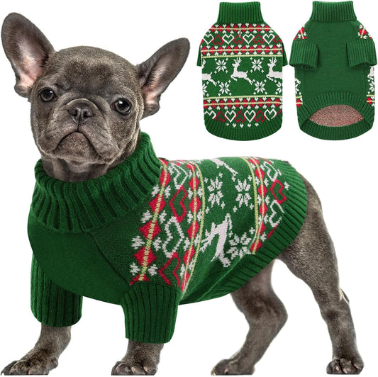 Queenmore Dog Christmas Sweater,Turtleneck Knitted Pullover Xmas Dog Clothes Sweatshirt,Pet Christmas Outfit, Warm Doggy Sweaters for Small Dogs Boy Girl S