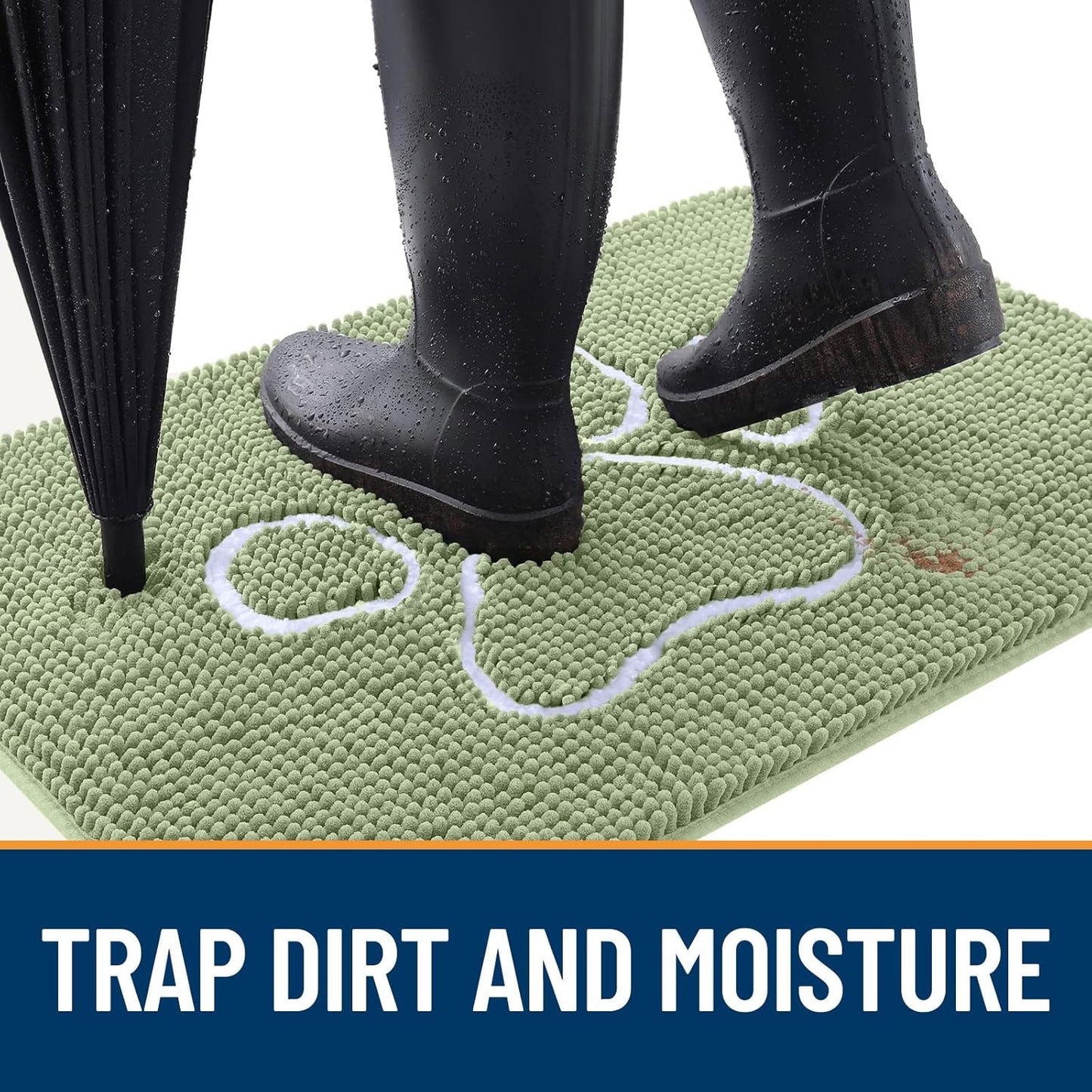 OLANLY Door Mat for Muddy Dog Paws 47x32, Ultra Absorbent Chenille Mud Doormat with Paw Print Design, Non-Slip Washable Doormat for Indoor Entryway, Quick-Dry Pet Bed Mats for Dirty Dogs, Sage Green