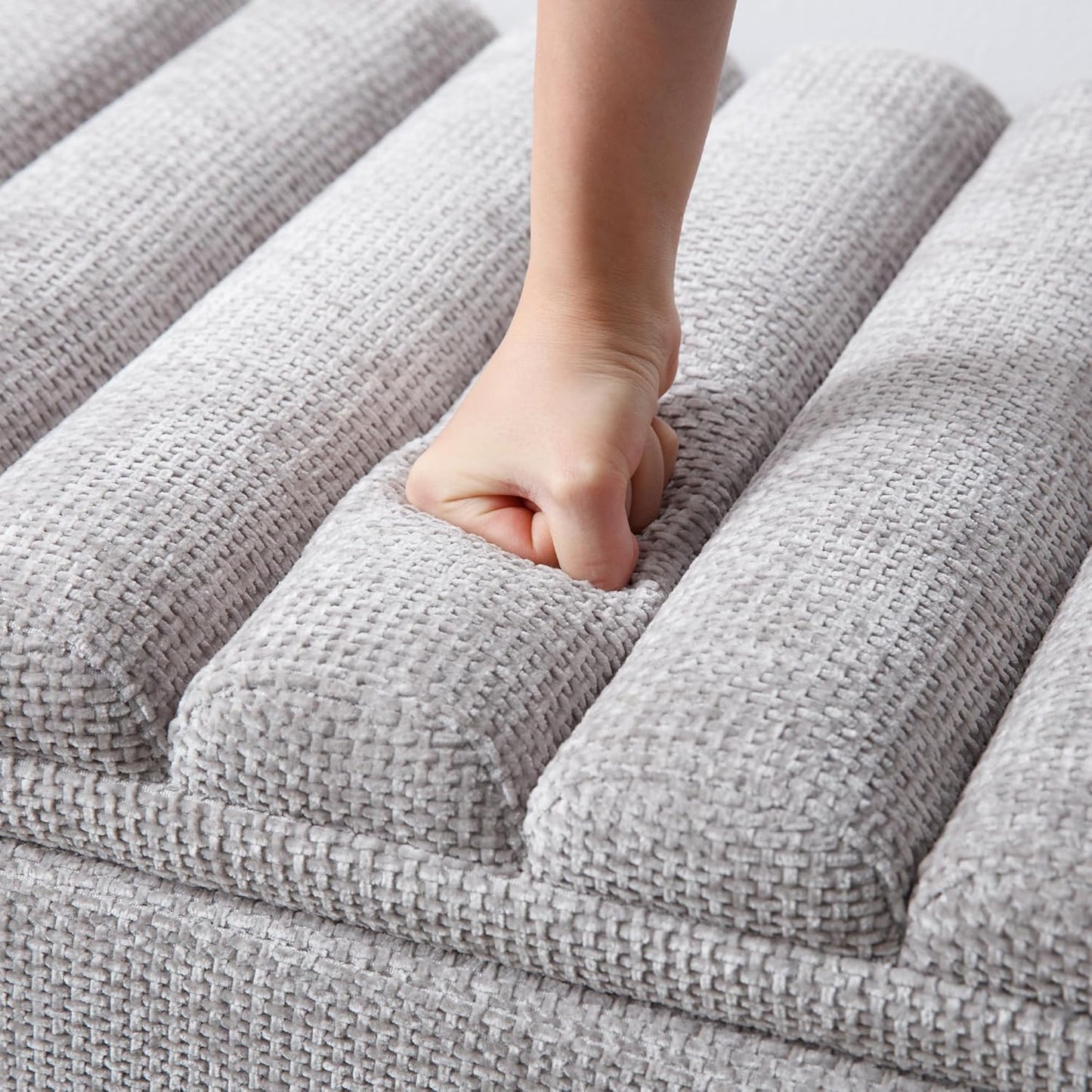 Wavy Ottoman Storage Bench Multi-Functional Narrow Entryway Bench Elegant End of Bed Bench with Storage and Safty Hinge for Living Room Entryway Hallway Bedroom Boutique, Grey