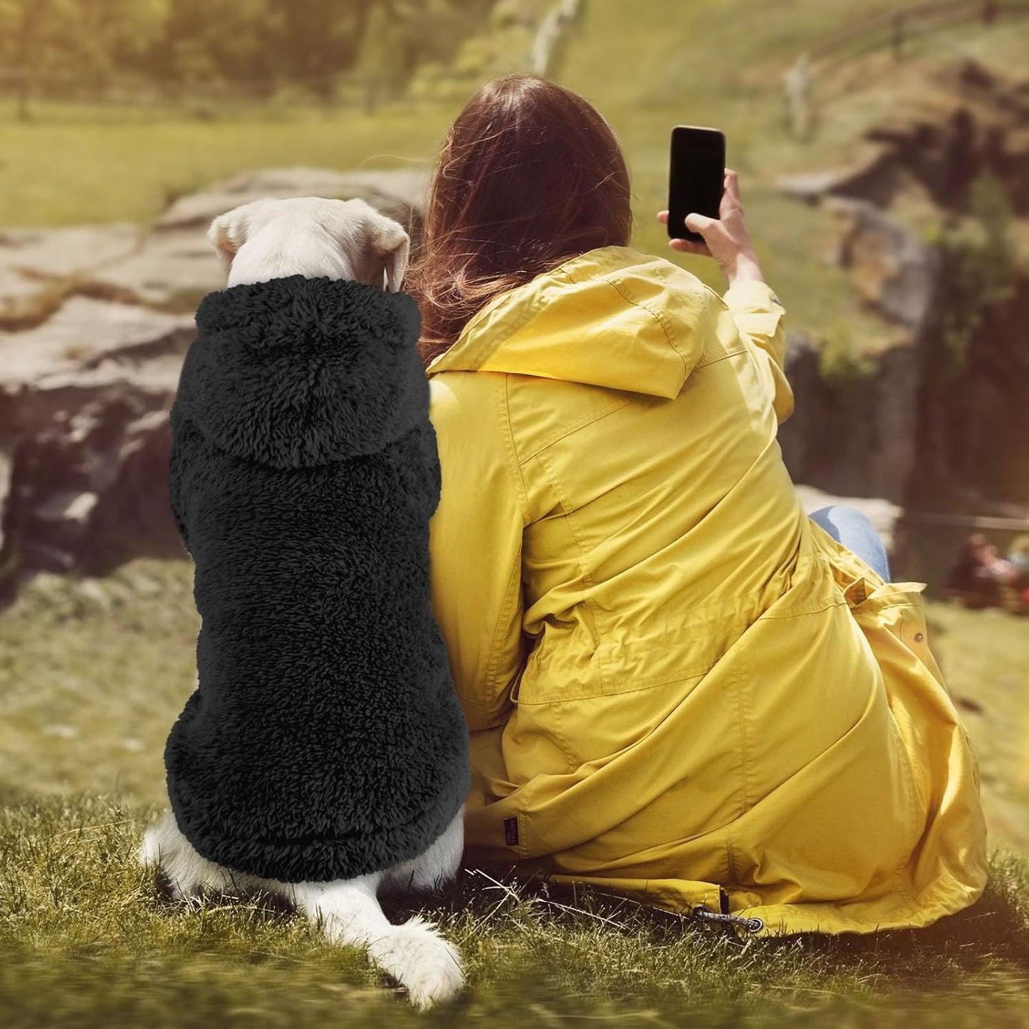 Fuzzy Dog Sweaters for Large Dogs Dog Hoodie Soft Double-Sided Plush Fleece Pet Sweater Clothes Coats Pet Hoodie Sherpa Hooded Sweatshirt(Black-XL)