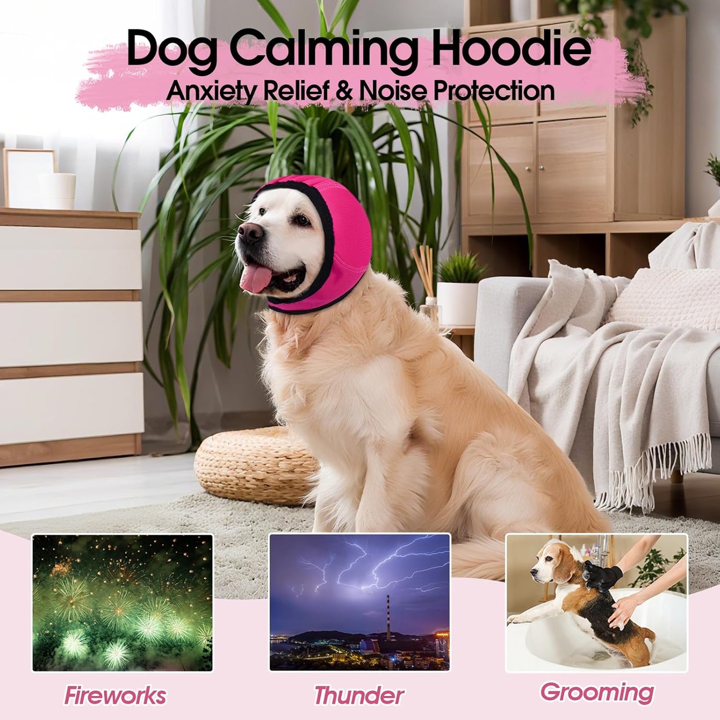 Dog Calming Hoodie, Dog Ear Muffs Noise Protection & Anxiety Relief, No Shake Ear Wraps for Dogs Quiet Ears Cover Headband for Fireworks Grooming Swimming Bathing Force Drying