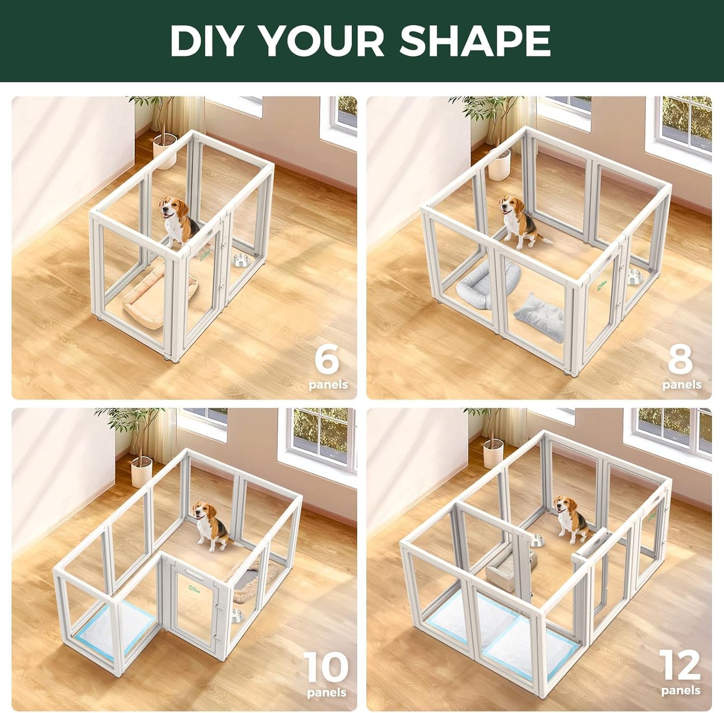 FXW AuraSpace Acrylic Indoor Unleashed Dog Playpen for Medium Dogs, 35 Inch, 6 Panels, White