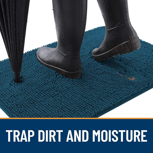 OLANLY Dog Door Mat for Muddy Paws 24x16, Absorbs Moisture and Dirt, Absorbent Non-Slip Washable Doormat, Quick Dry Chenille Mud Mat, Entry Indoor Entryway Carpet for Inside Floor, Atlantic Blue