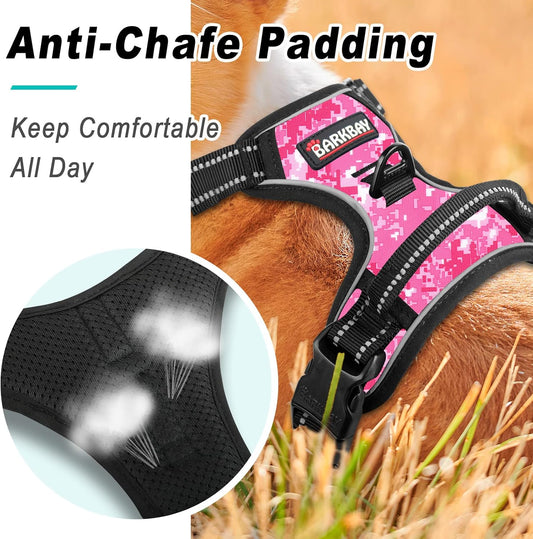 BARKBAY No Pull Dog Harness Large Step in Reflective Dog Harness with Front Clip and Easy Control Handle for Walking Training Running(Pink camo,M)
