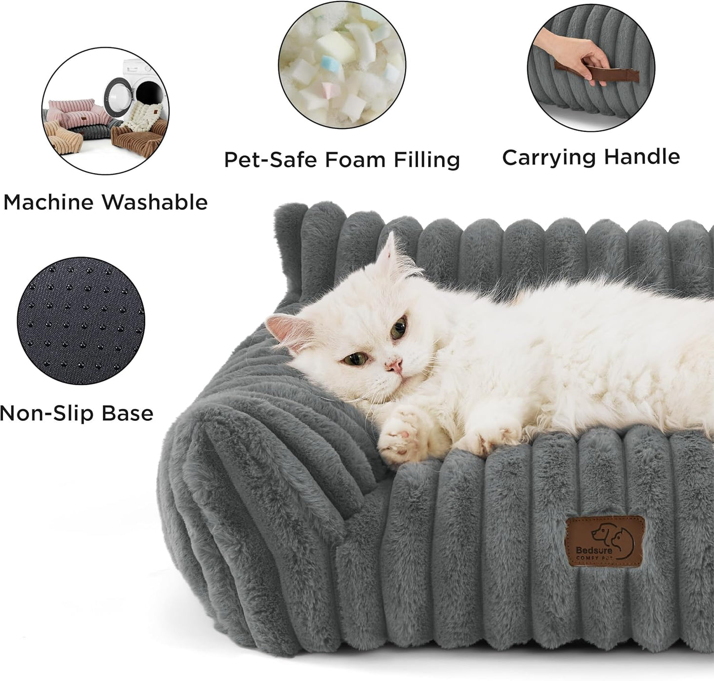 Bedsure Cute Cat Couch for Pets - Fluffy Small Dog Sofa with Premium Soft Corduroy Fleece, Pet Sofa with Removable Washable Cover, Supportive Dog Couch Bed for Small Medium Dogs, 30inch, Warm Grey