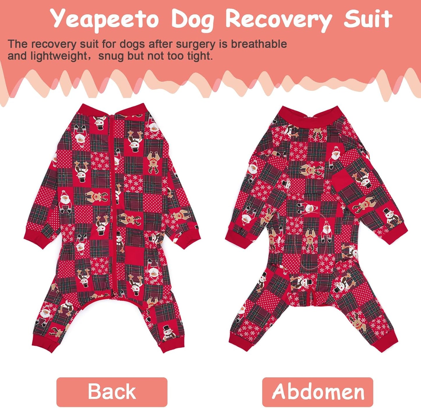 Yeapeeto Dog Onesie Surgery Recovery Suit for Large Medium Bodysuit Dogs Pajamas PJS Full Body for Shedding, Prevent Licking, Wound Protection, Cone Alternative… (Xmas Red, 4X-Large (Pack of 1))