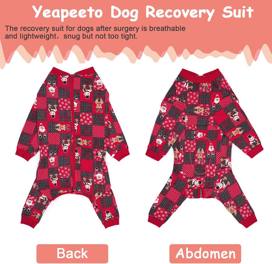 Yeapeeto Dog Onesie Surgery Recovery Suit for Large Medium Bodysuit Dogs Pajamas PJS Full Body for Shedding, Prevent Licking, Wound Protection, Cone Alternative… (Xmas Red, 2XL)