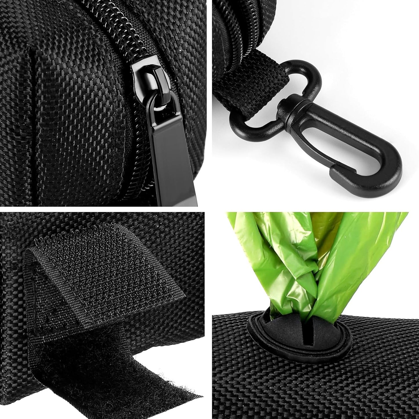 Dog Waste Bag Dispenser Pet Poop Bags Holder for Doggie Waste Bags Dispensers Soft Fabric Zipper Small Doggy Puppy Pouch for Leash Accessory Attachment with Carrier,2PCS Black