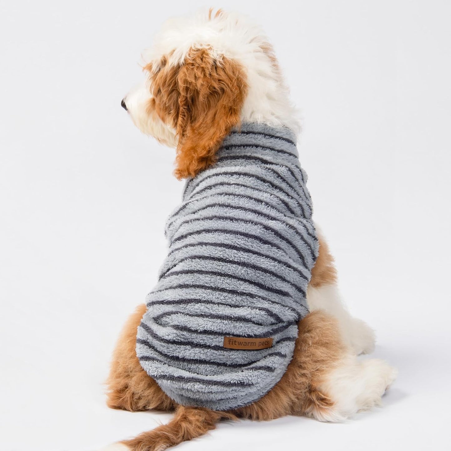 Fitwarm 2 Pack Striped Fleece Dog Sweater, Warm Winter Dog Clothes for Small Dogs Boy Girl, Fuzzy Pet Outfit, Doggy Pullover Jumper, Grey, Navy, Large