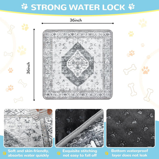 Lahome Super Absorbent Washable Pee Pads for Dogs - Secure Floor Protection - Non-Slip, Leakproof Reusable Pads for Training, Crates & Playpens (2 Pack, 36"x36", Gray)