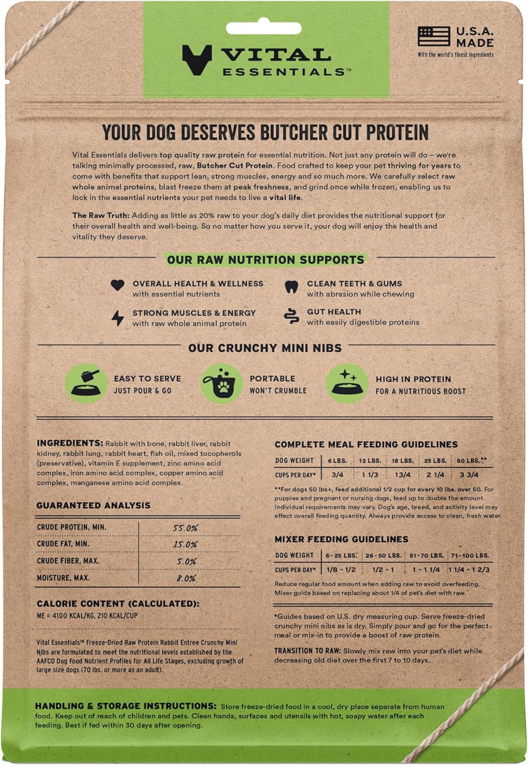 Vital Essentials Freeze-Dried Raw Rabbit Meal or Mixer Dog Food Crunchy Mini Nibs, 14 oz