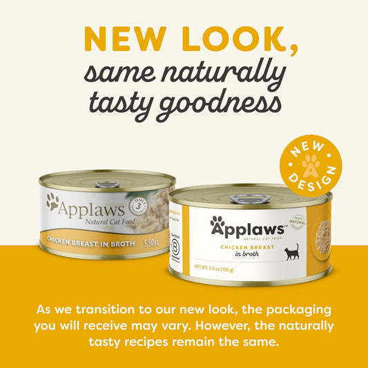 Applaws Wet Cat Food, 24 Count, Limited Ingredient Canned Wet Cat Food, Chicken Breast in Broth, 5.5oz Cans