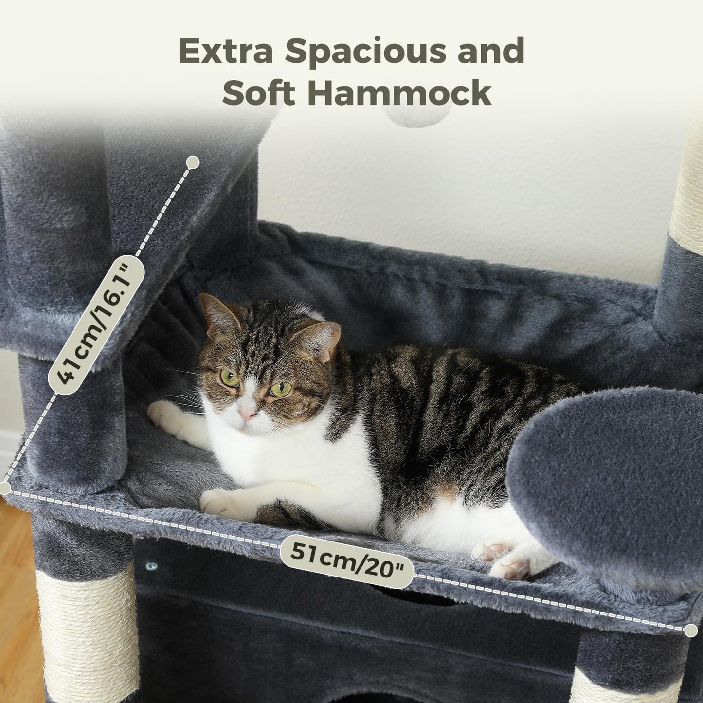 PAWZ Road Large Cat Tree, 72 Inches Cat Tower for Large Cats, Cat Condo with Sisal-Covered Scratching Posts and Pads, 2 Padded Perch, Dual Condo and Basket for Indoor Cats-Dark Gray