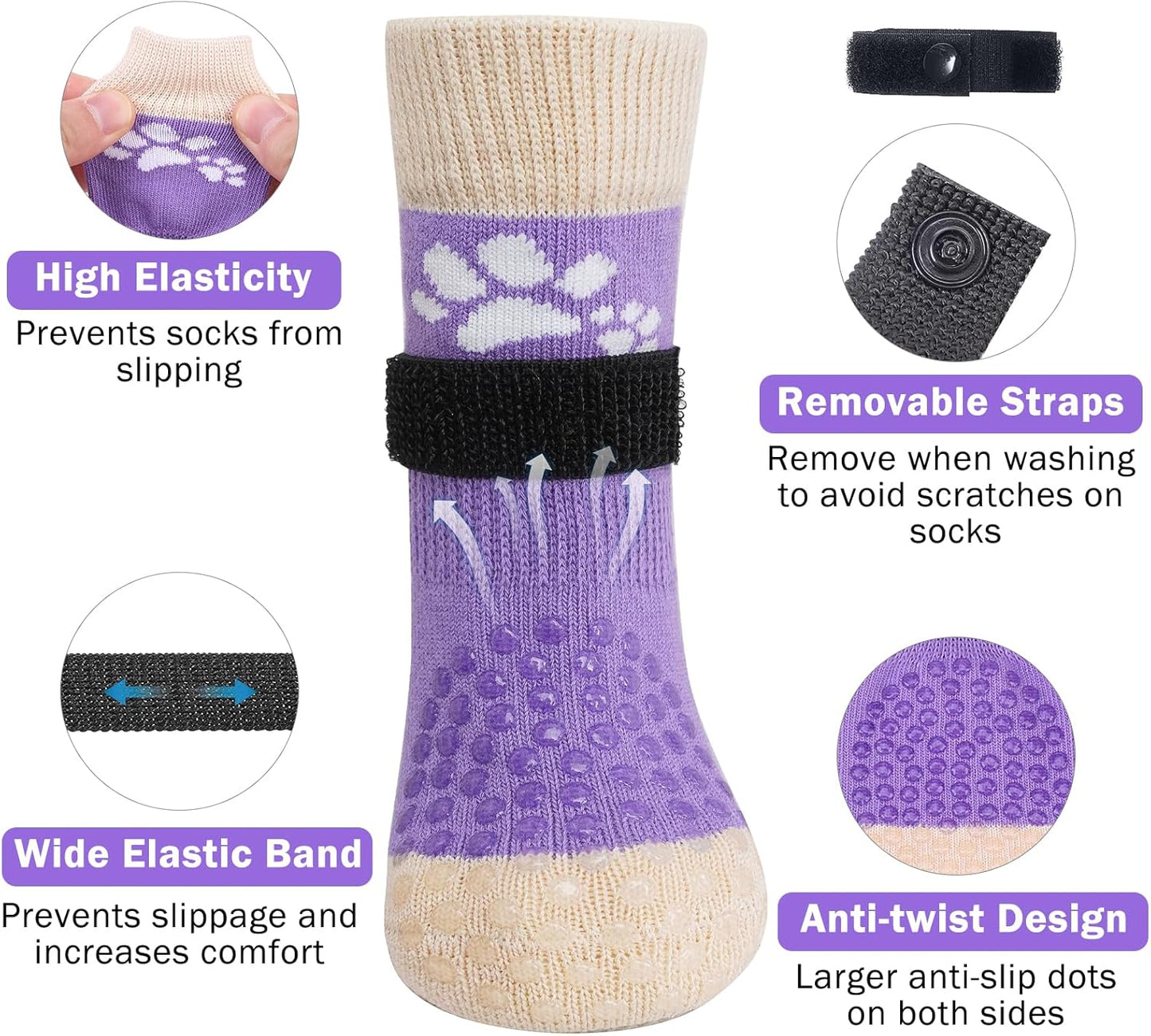 SCENEREAL Anti Slip Dog Sock to Prevent Licking Paws for Hardwood Floors, Boots & Paw Protector Shoes for Hot/Cold Pavement with Grippers, Double Sides Grips for Small Medium Large Senior Dogs, XS