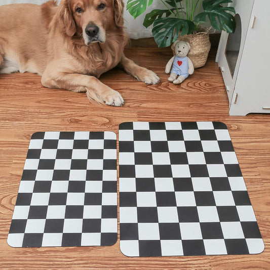 Ralxion Checkered Dog Feeding Mat, Absorbent Mats for Dog Food and Water Bowl, Dispenser, Feeder, Retro Aesthetic Black Checkerboard Pet Placemat for Dogs, Cats, Puppy Accessories, 16" X 24”
