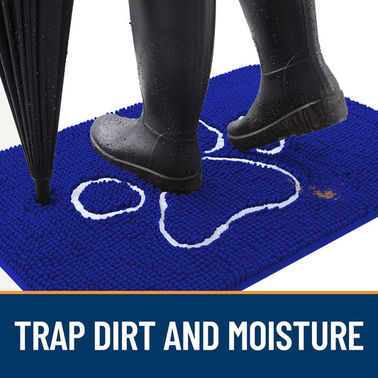 OLANLY Door Mat for Muddy Dog Paws 30x20, Ultra Absorbent Chenille Mud Doormat with Paw Print Design, Non-Slip Washable Doormat for Indoor Entryway, Quick-Dry Pet Bed Mats for Dirty Dogs, Royal Blue